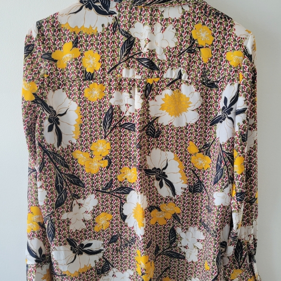 ZARA blouse green, burgundy w/ yellow floral print - Picture 3 of 6